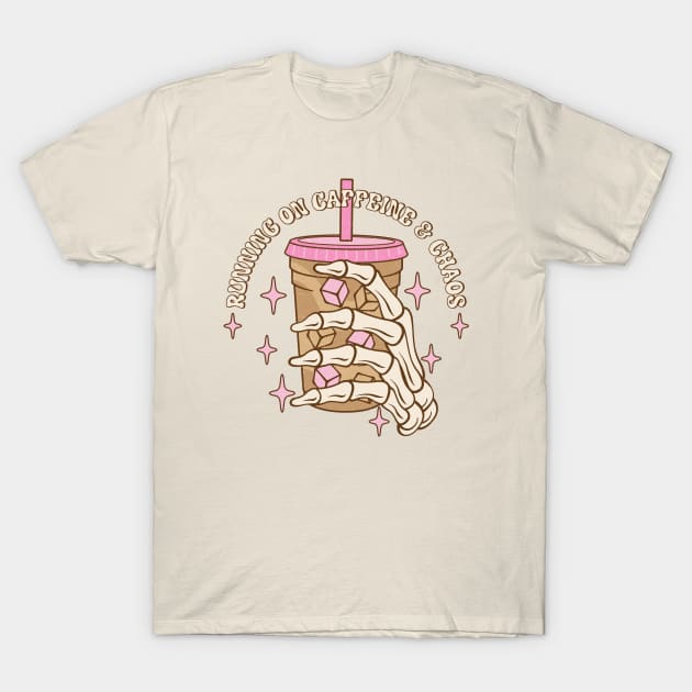 Running On Caffeine & Chaos Iced Coffee T-Shirt by Nessanya